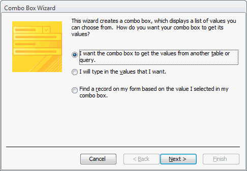 Hộp thoại Combo Box Wizard | Cách tạo Combo Box trong Access
